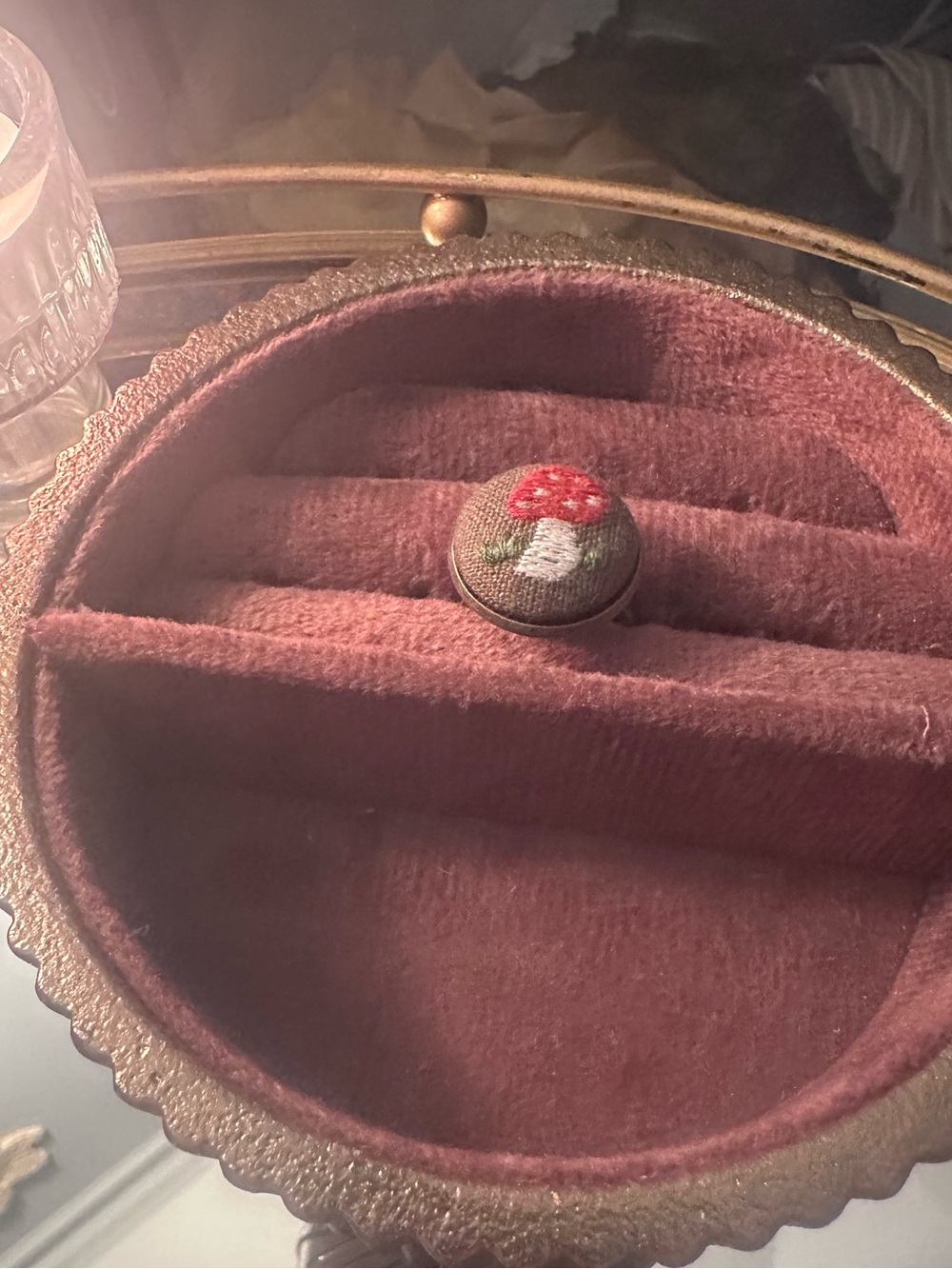 Vintage Red Mushroom Embroidered Ring